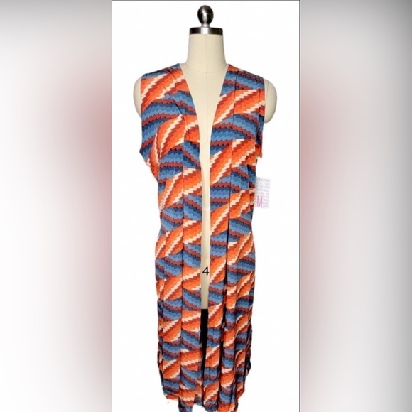 Lularoe Long Duster Kimono Orange Blue Size Medium! - Picture 7 of 7